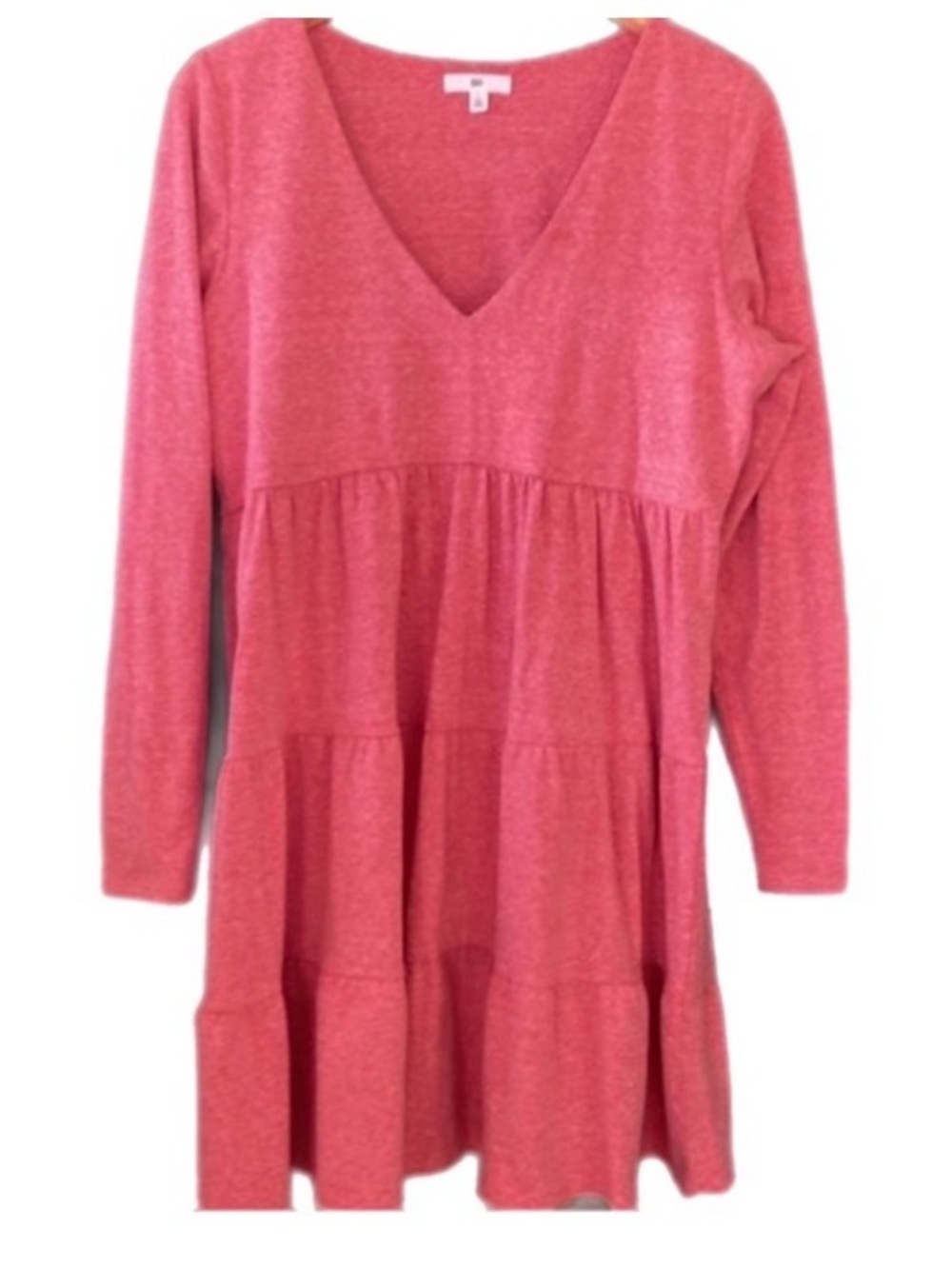 Coral vneck long sleeves tiered summer work casual mini dress, size L